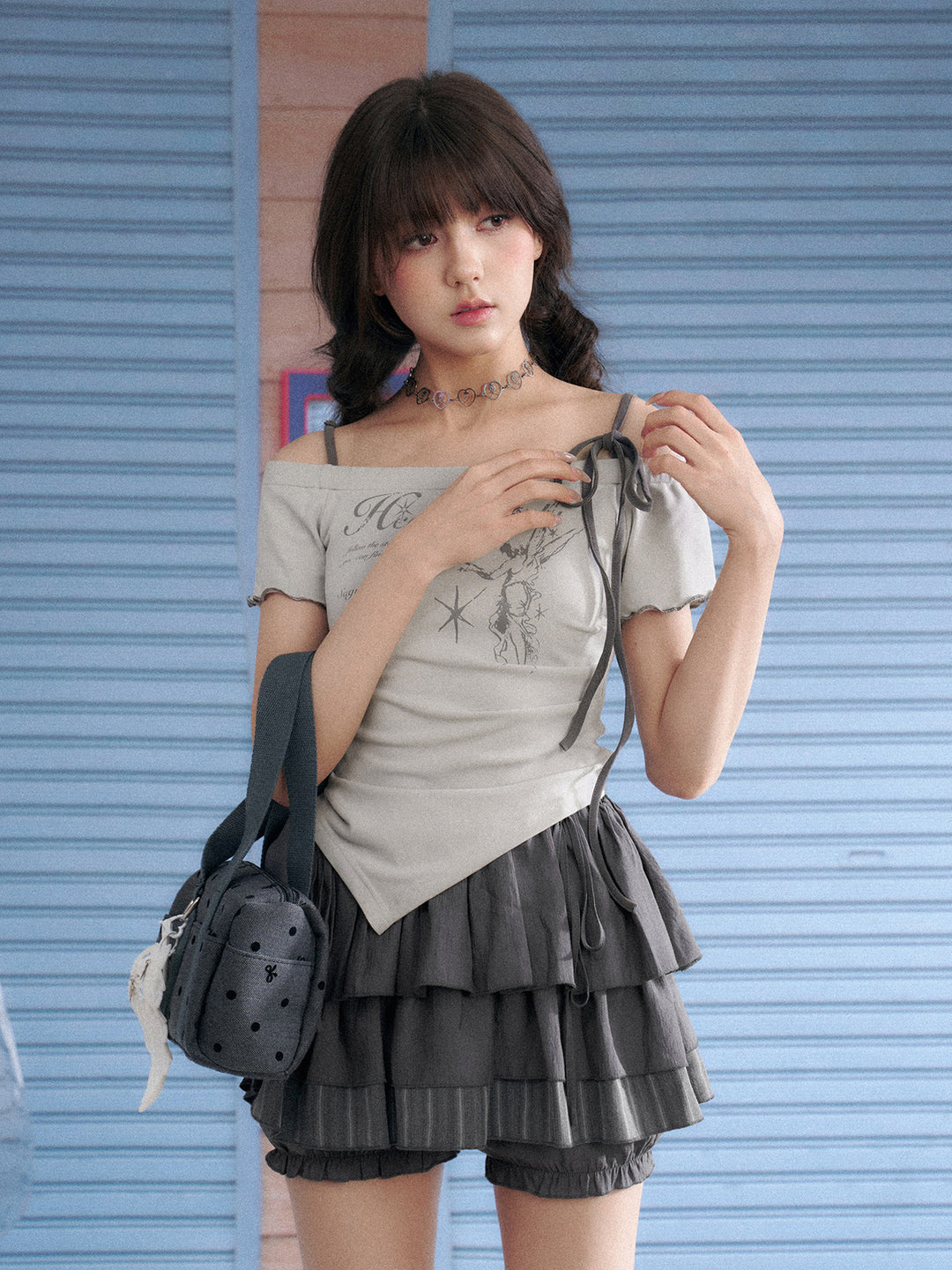 Angel Graphic Asymmetric Off-Shoulder Top