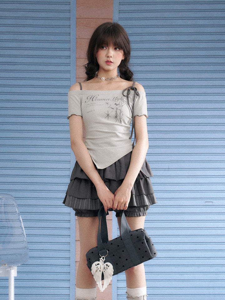 Angel Graphic Asymmetric Off-Shoulder Top
