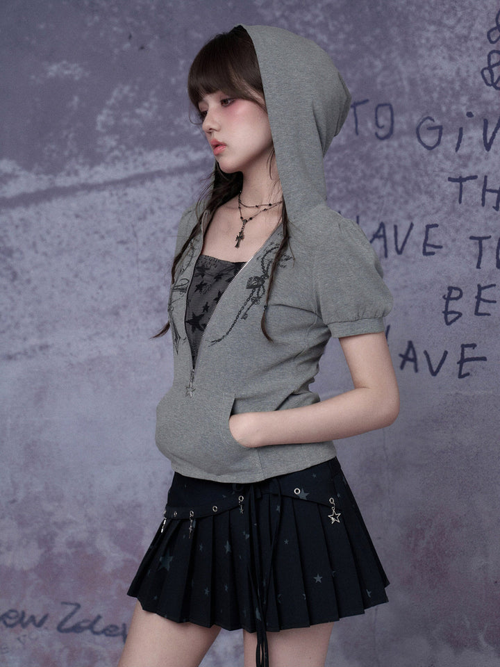 Cross Graphic Star Mesh Zip Hoodie