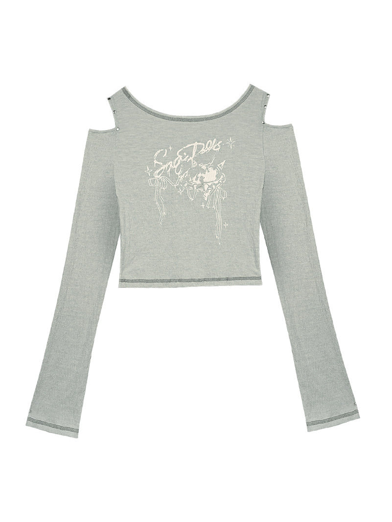 Studded Cold Shoulder Graphic Tee