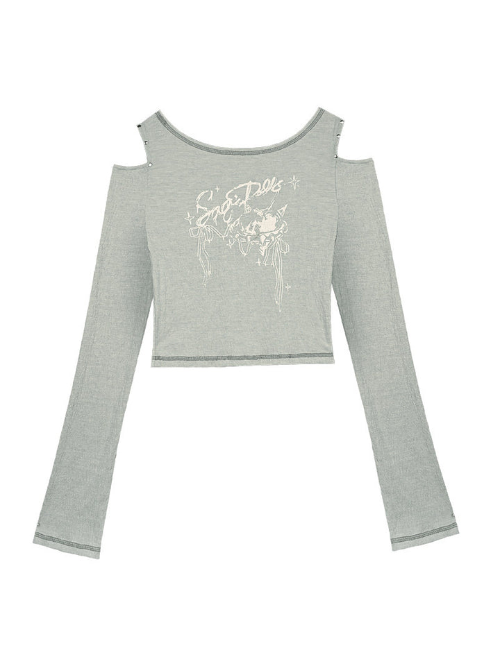 Studded Cold Shoulder Graphic Tee