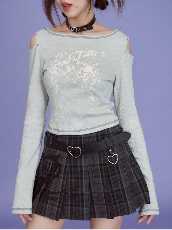 Studded Cold Shoulder Graphic Tee