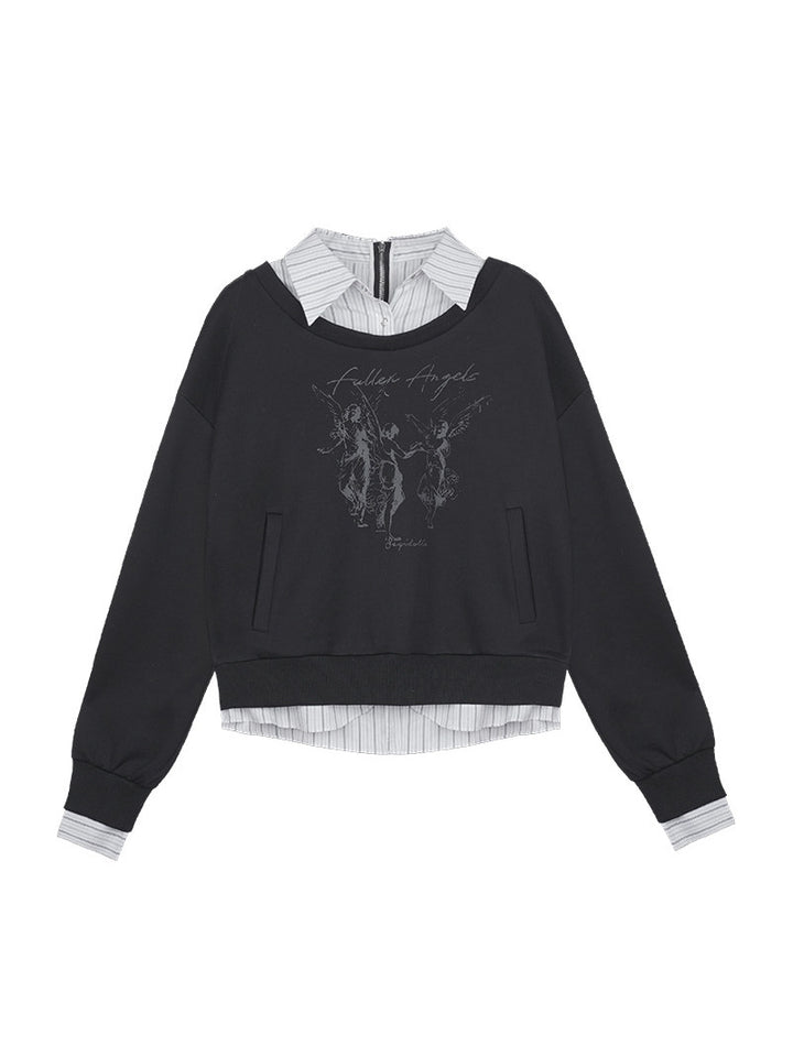 Layered Pinstripe Collar Graphic Hoodie