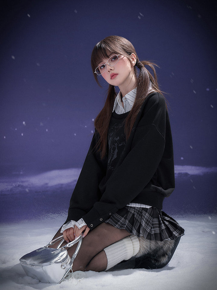 Layered Pinstripe Collar Graphic Hoodie