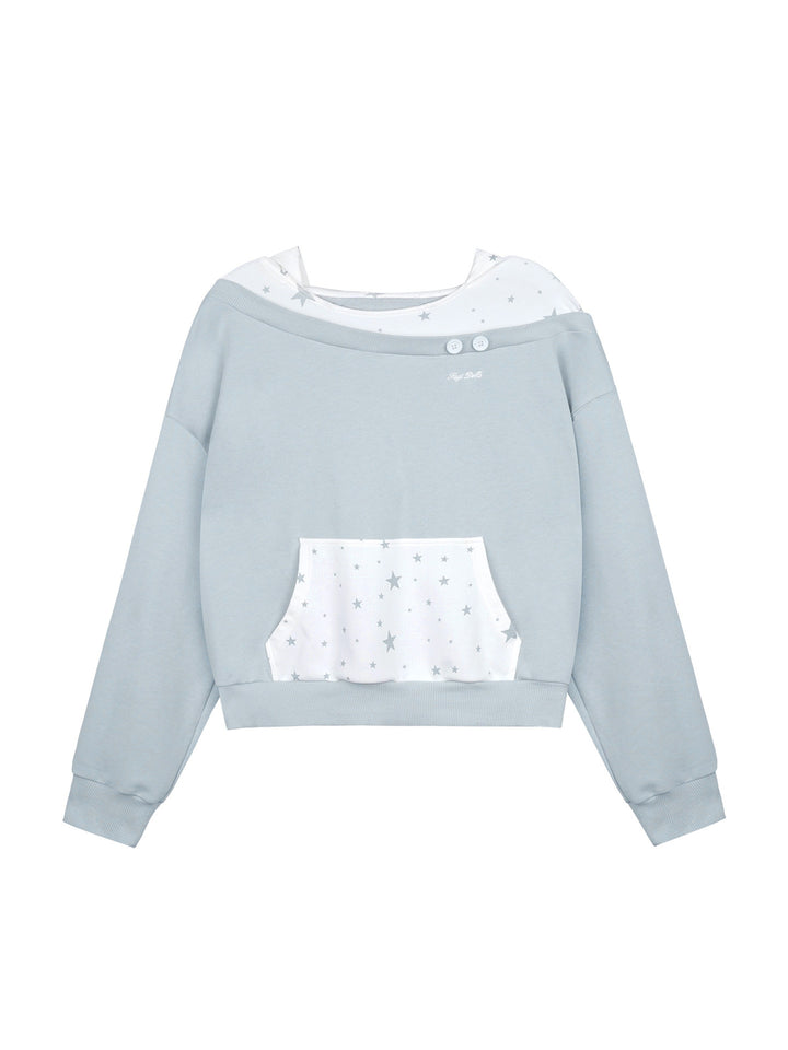 Star Print Layered Off-Shoulder Hoodie