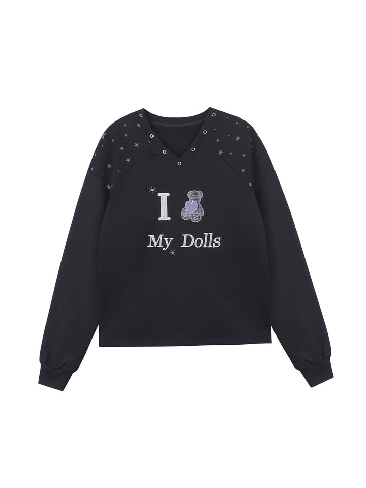 Starry Teddy V-Neck Sweatshirt