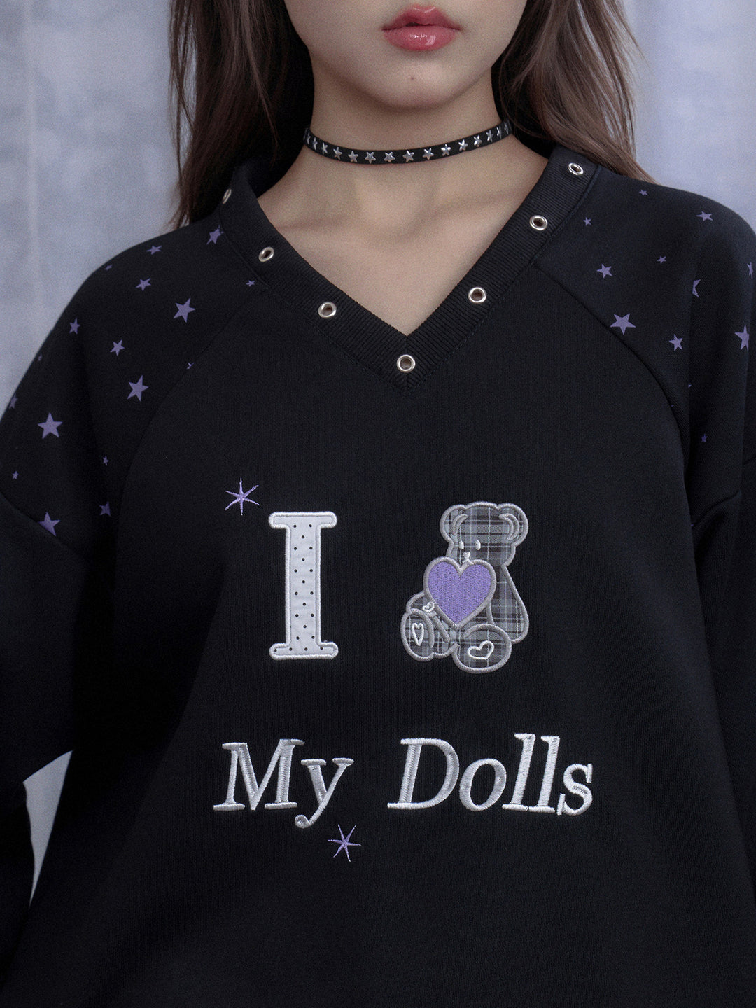Starry Teddy V-Neck Sweatshirt