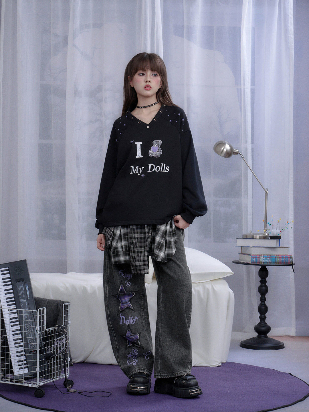 Starry Teddy V-Neck Sweatshirt