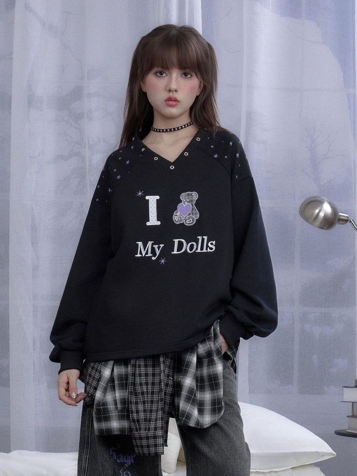 Starry Teddy V-Neck Sweatshirt