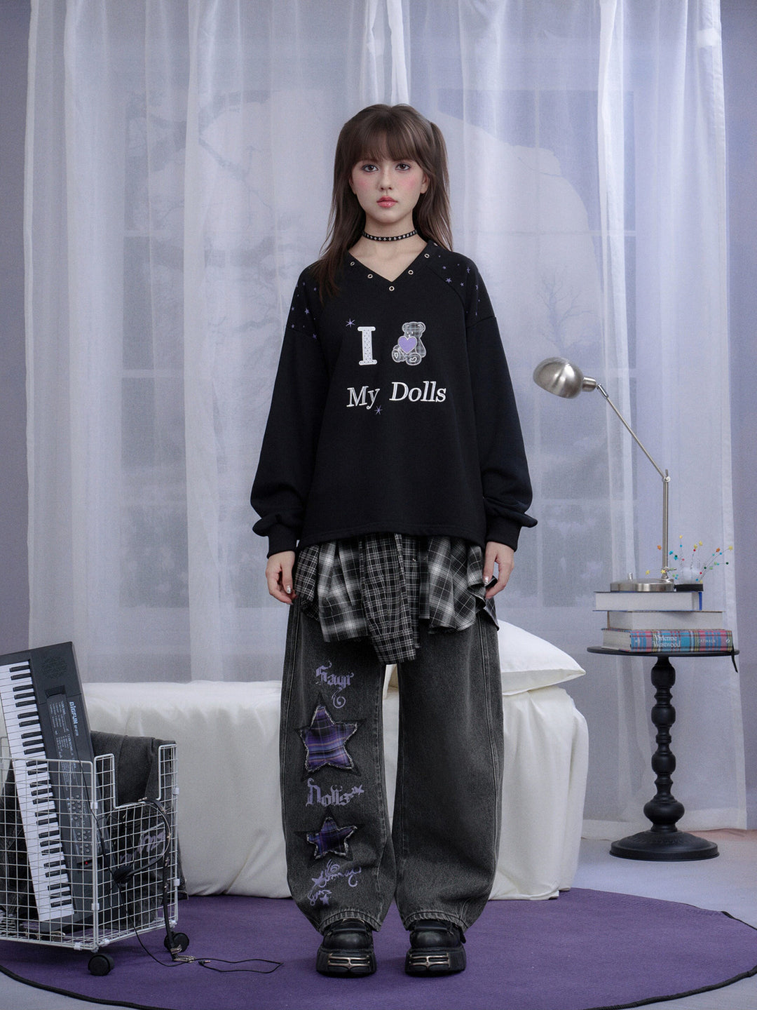 Starry Teddy V-Neck Sweatshirt