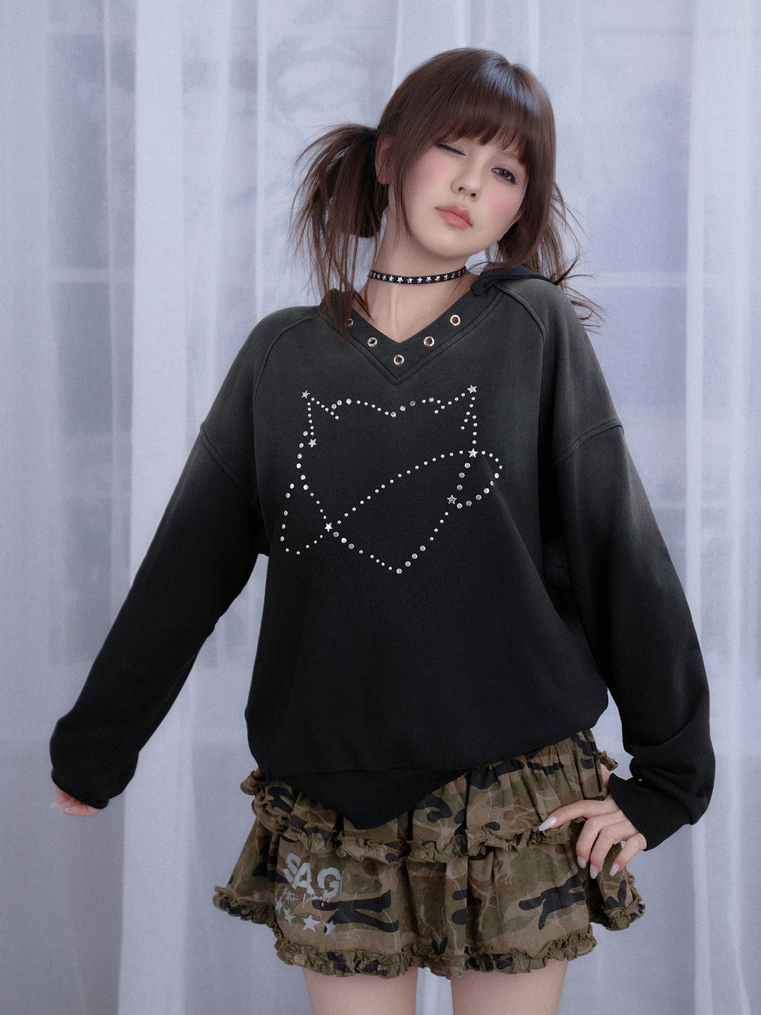 Rhinestone Orbit Heart Hoodie