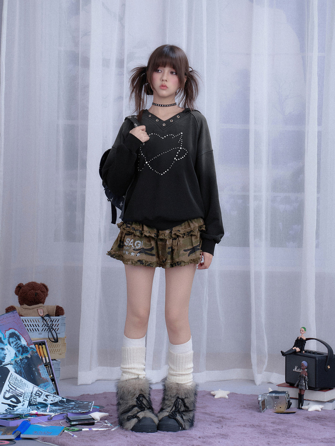 Rhinestone Orbit Heart Hoodie