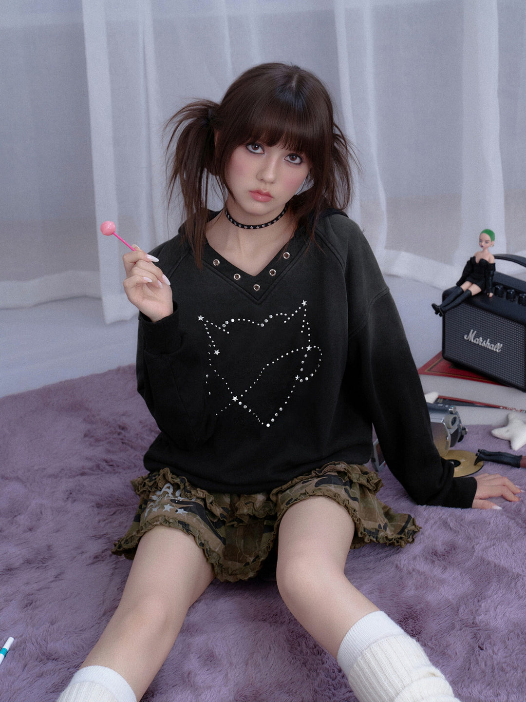 Rhinestone Orbit Heart Hoodie