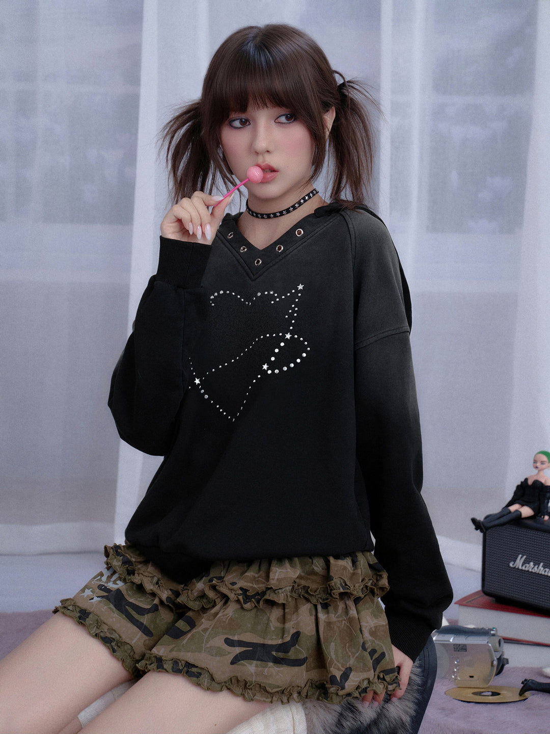 Rhinestone Orbit Heart Hoodie