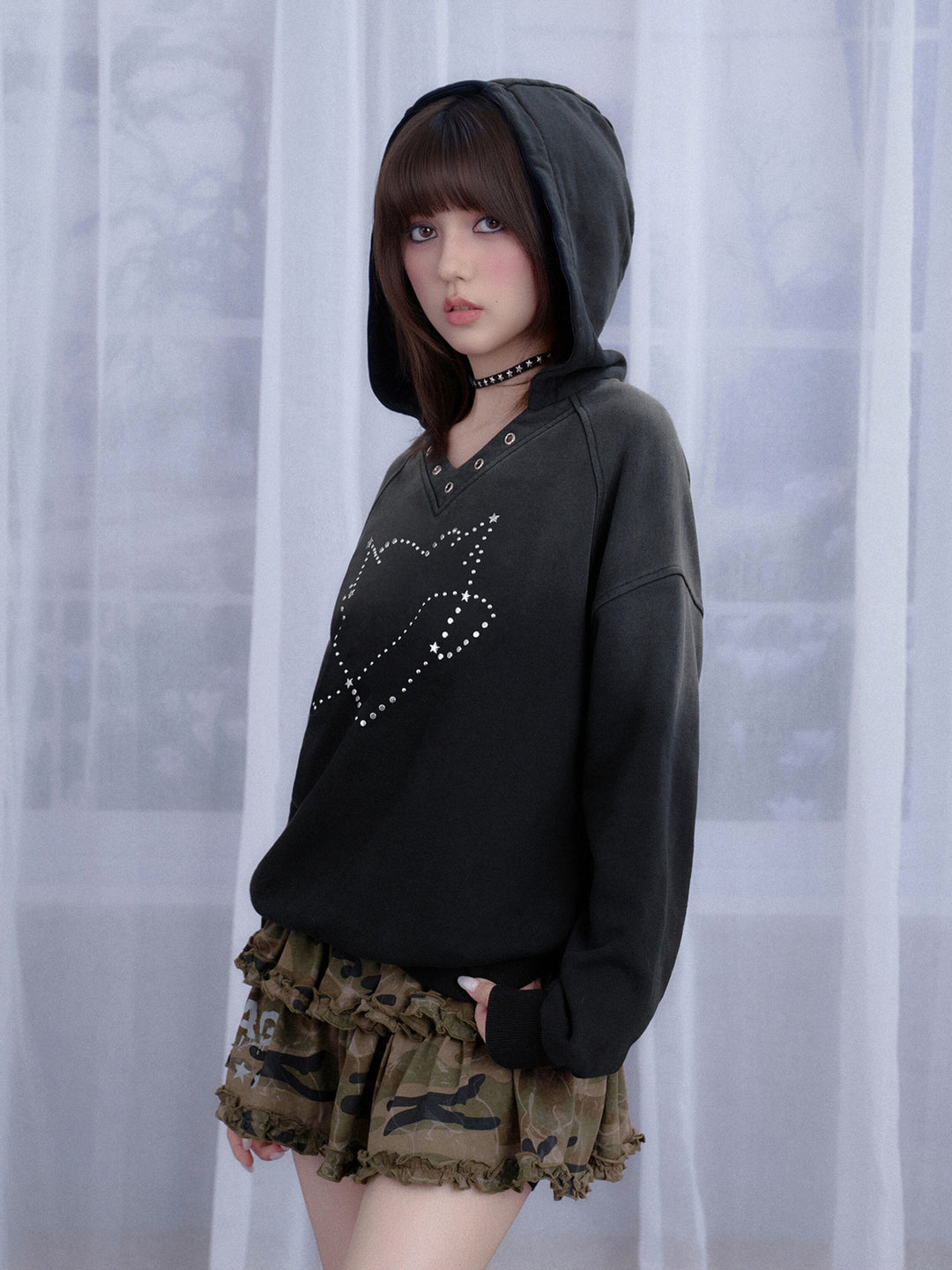 Rhinestone Orbit Heart Hoodie