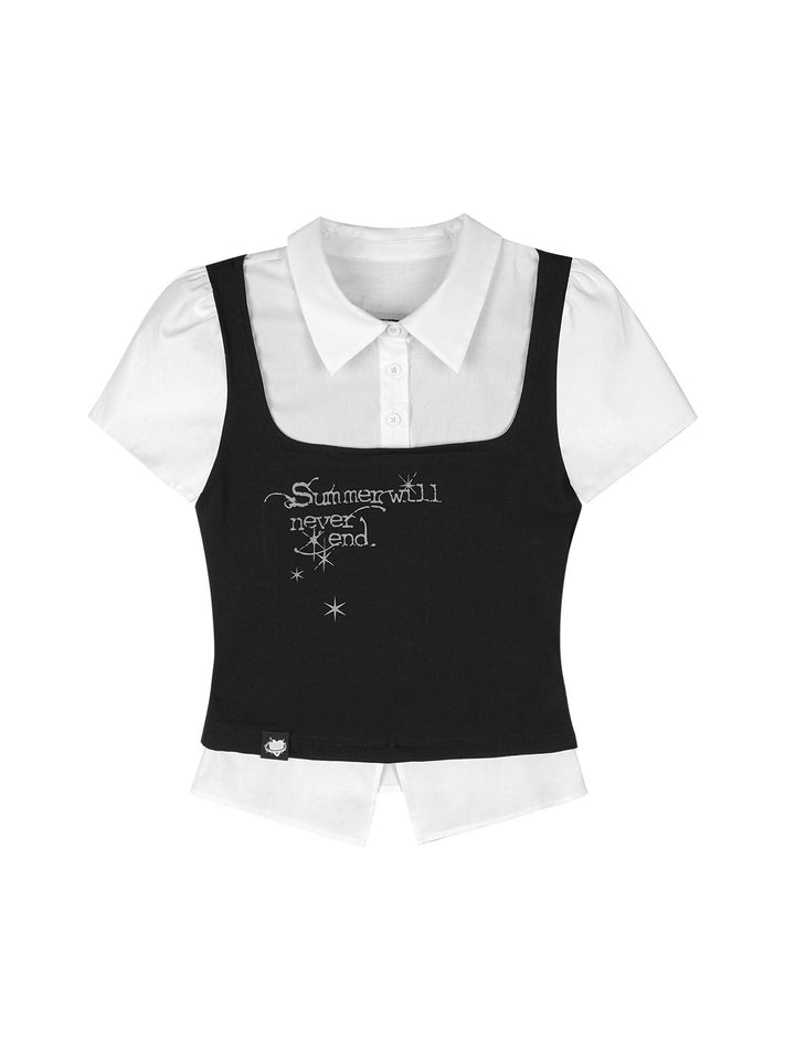 Dark Academia Layered Collared Graphic Top