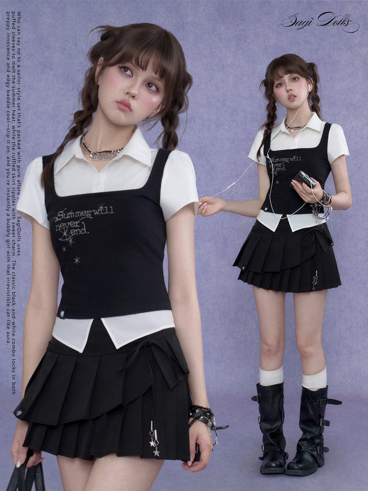 Dark Academia Layered Collared Graphic Top