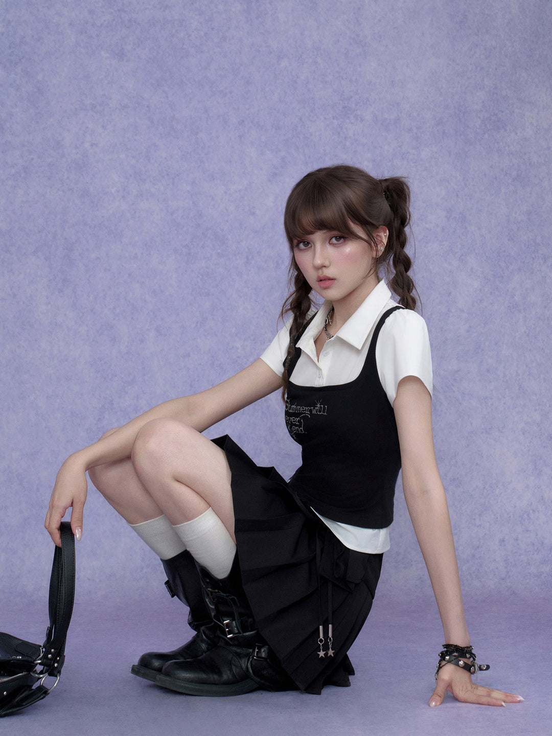 Dark Academia Layered Collared Graphic Top