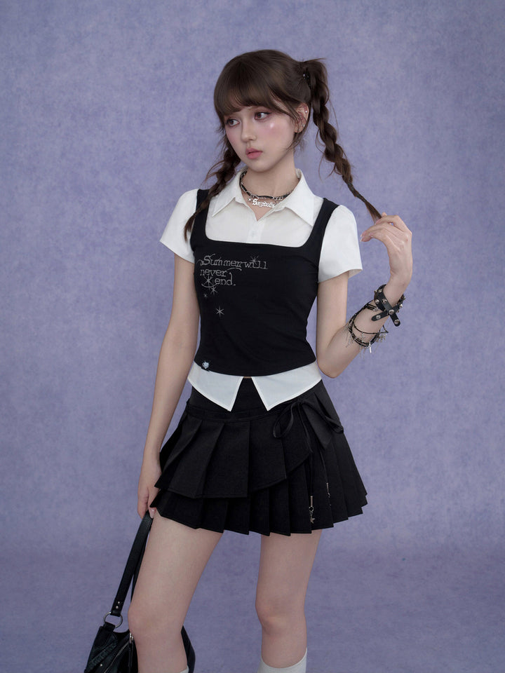 Dark Academia Layered Collared Graphic Top