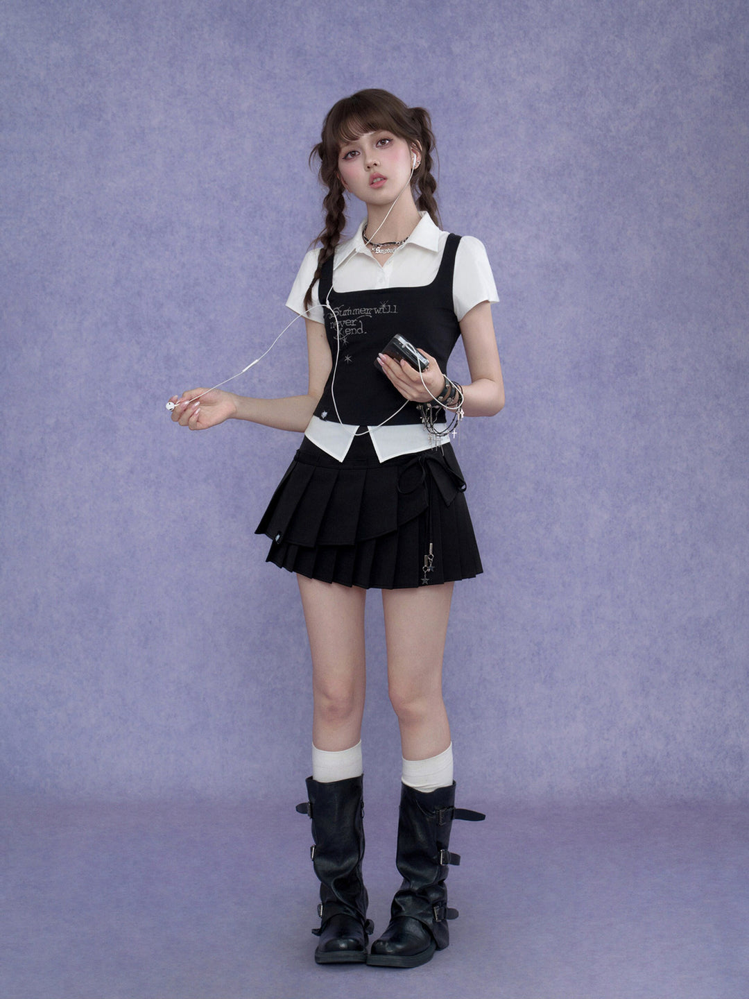 Dark Academia Layered Collared Graphic Top
