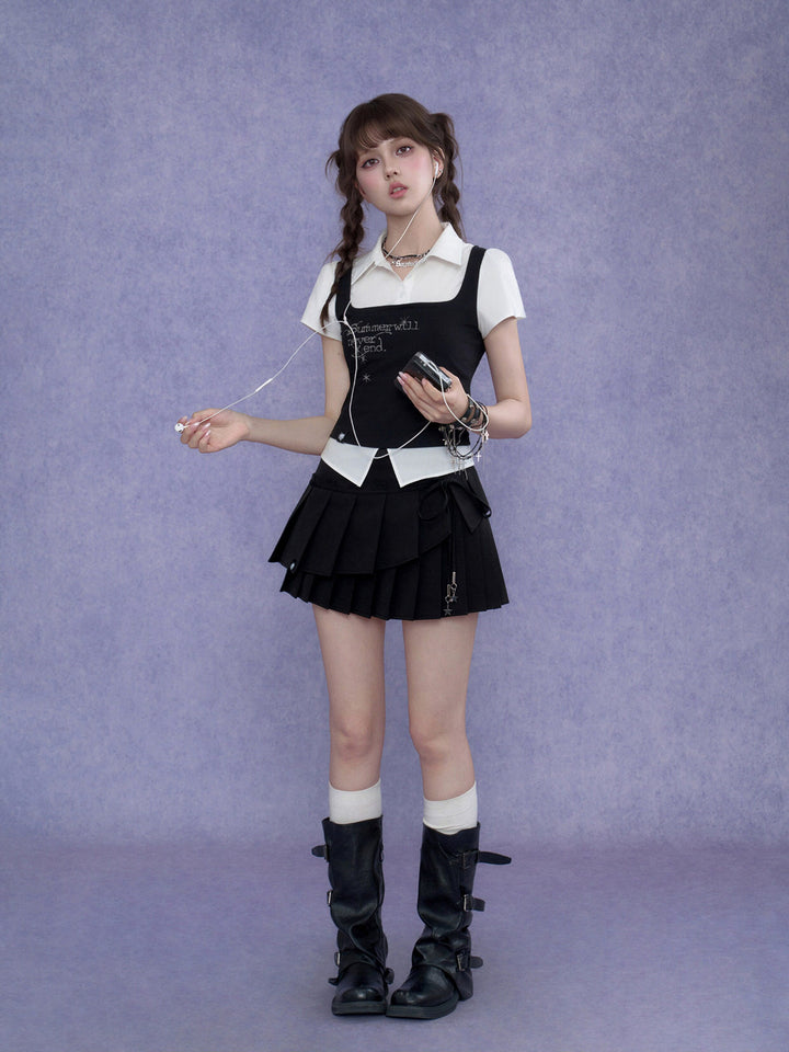 Dark Academia Layered Collared Graphic Top