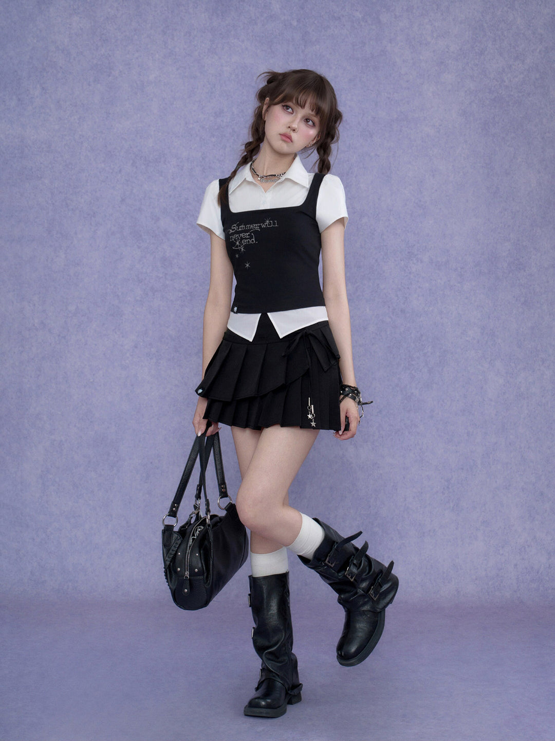 Dark Academia Layered Collared Graphic Top