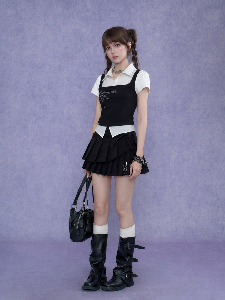 Dark Academia Layered Collared Graphic Top
