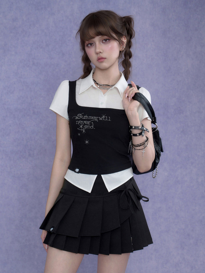 Dark Academia Layered Collared Graphic Top