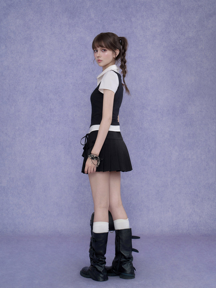 Dark Academia Layered Collared Graphic Top