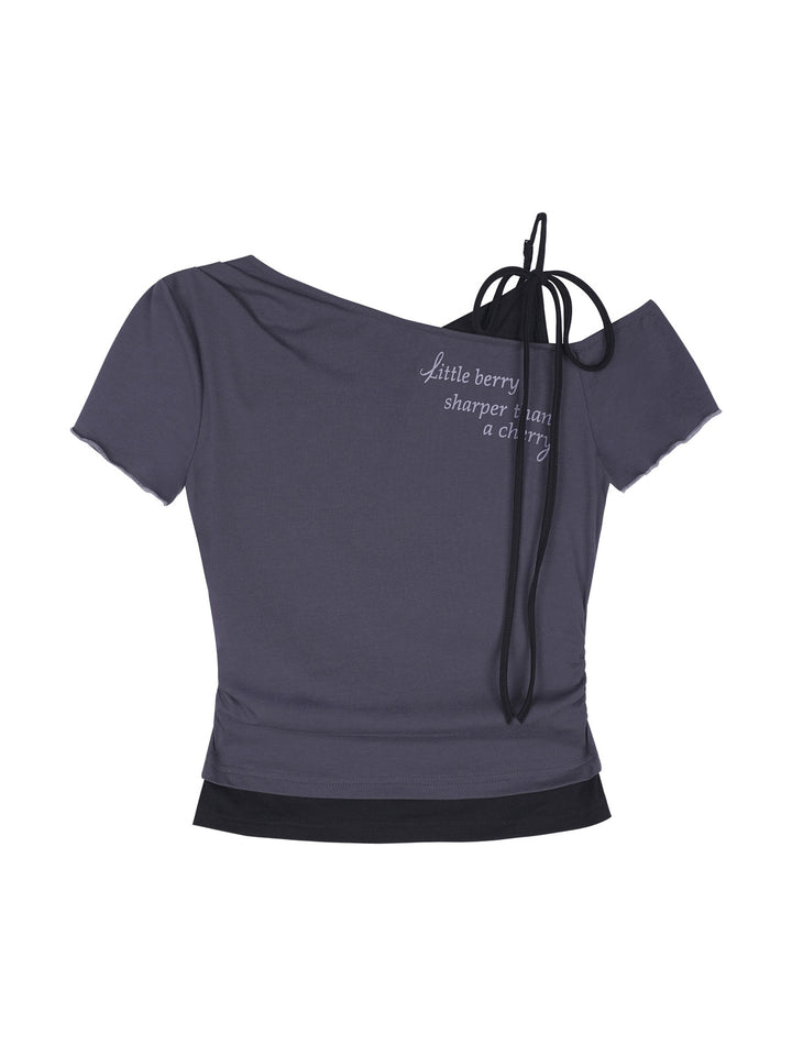 Y2K Asymmetric Tie-Shoulder Layered Top