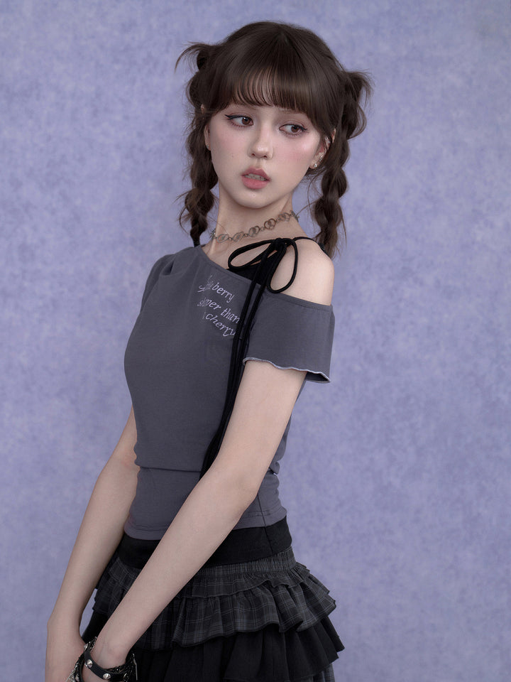 Y2K Asymmetric Tie-Shoulder Layered Top