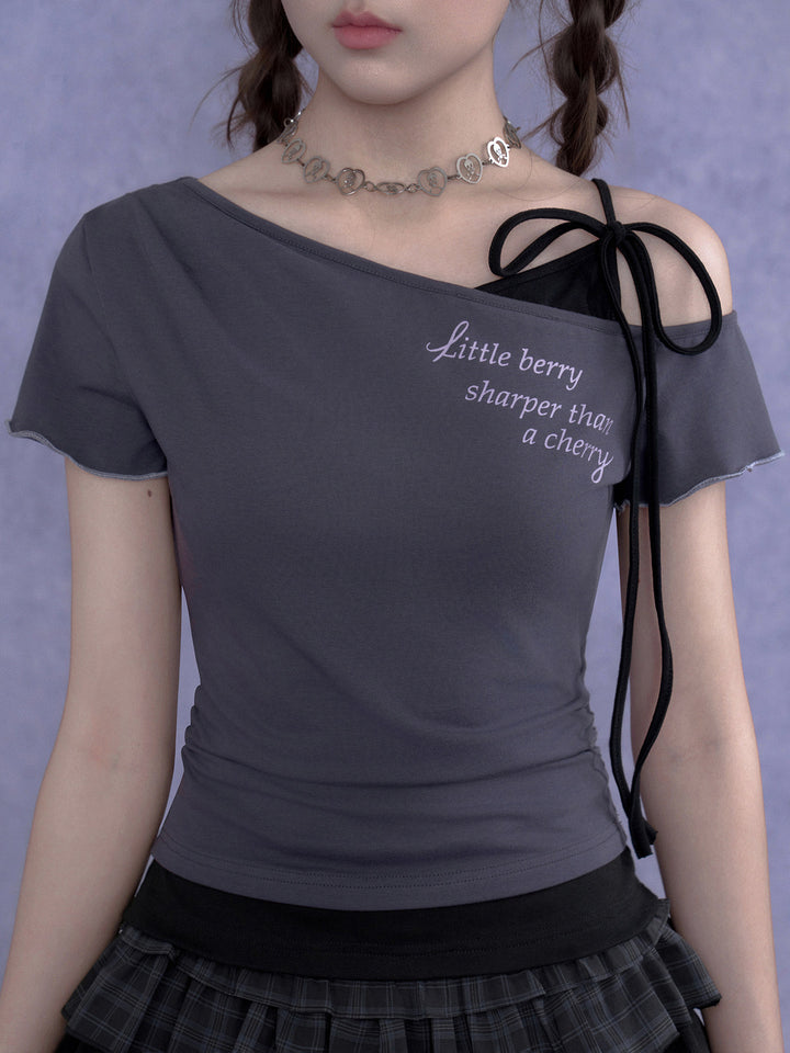 Y2K Asymmetric Tie-Shoulder Layered Top