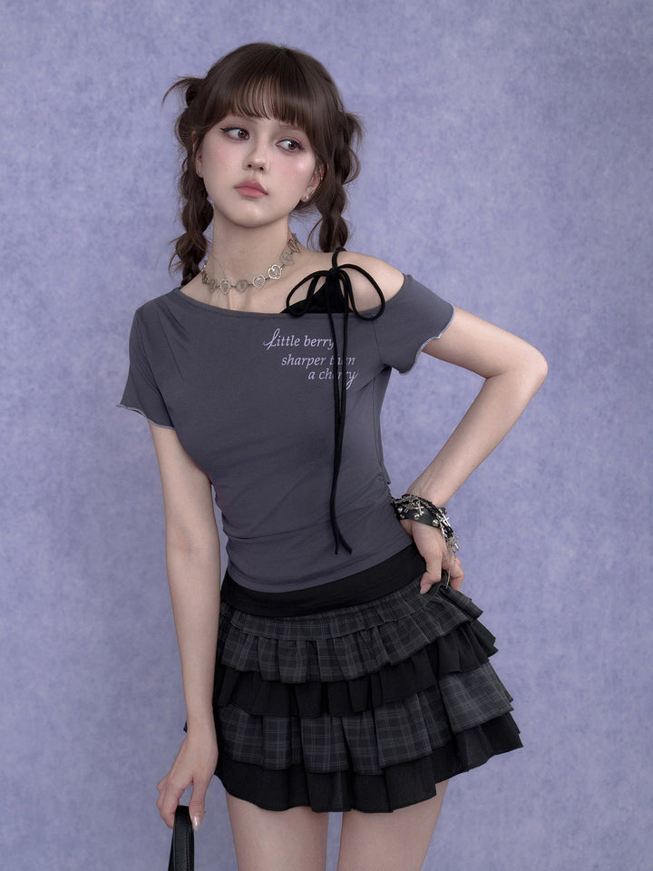 Y2K Asymmetric Tie-Shoulder Layered Top