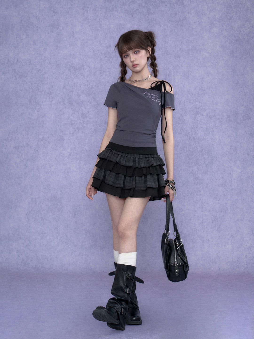 Y2K Asymmetric Tie-Shoulder Layered Top