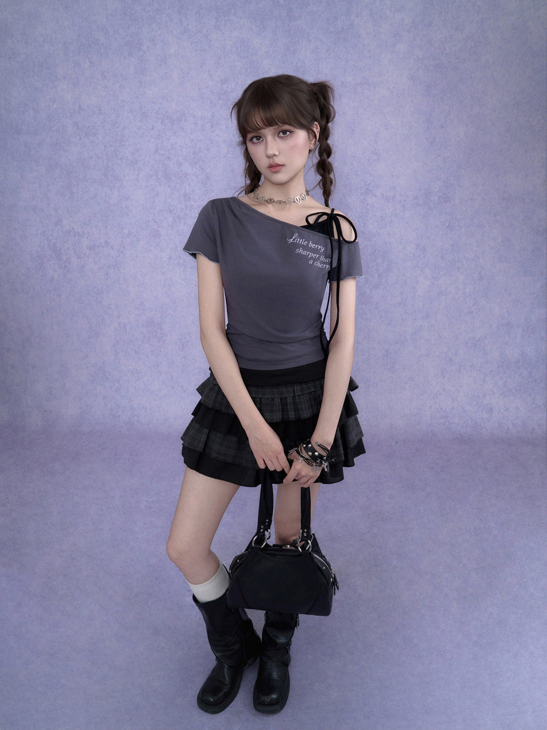 Y2K Asymmetric Tie-Shoulder Layered Top