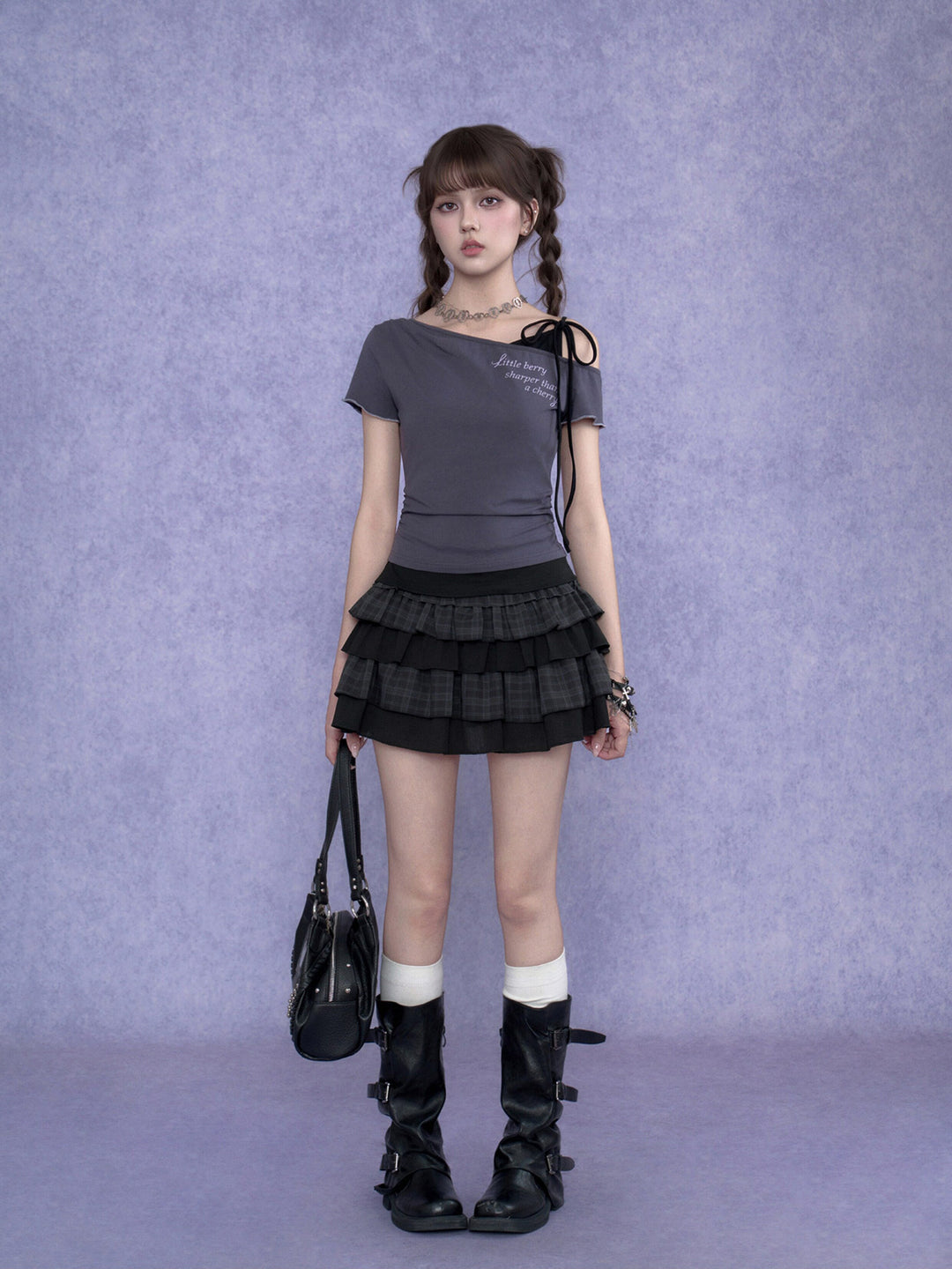 Y2K Asymmetric Tie-Shoulder Layered Top