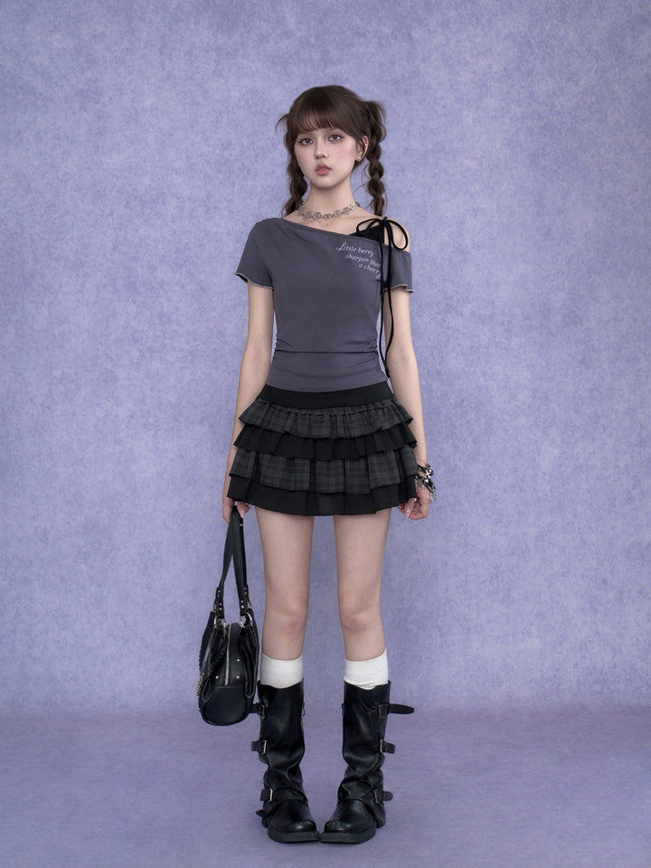 Y2K Asymmetric Tie-Shoulder Layered Top