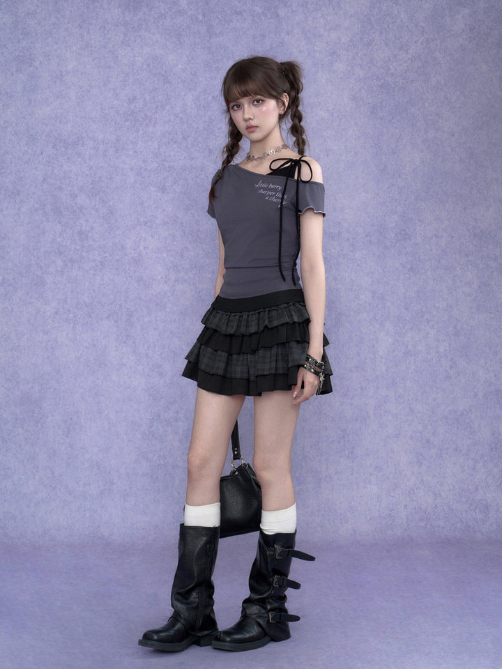 Y2K Asymmetric Tie-Shoulder Layered Top