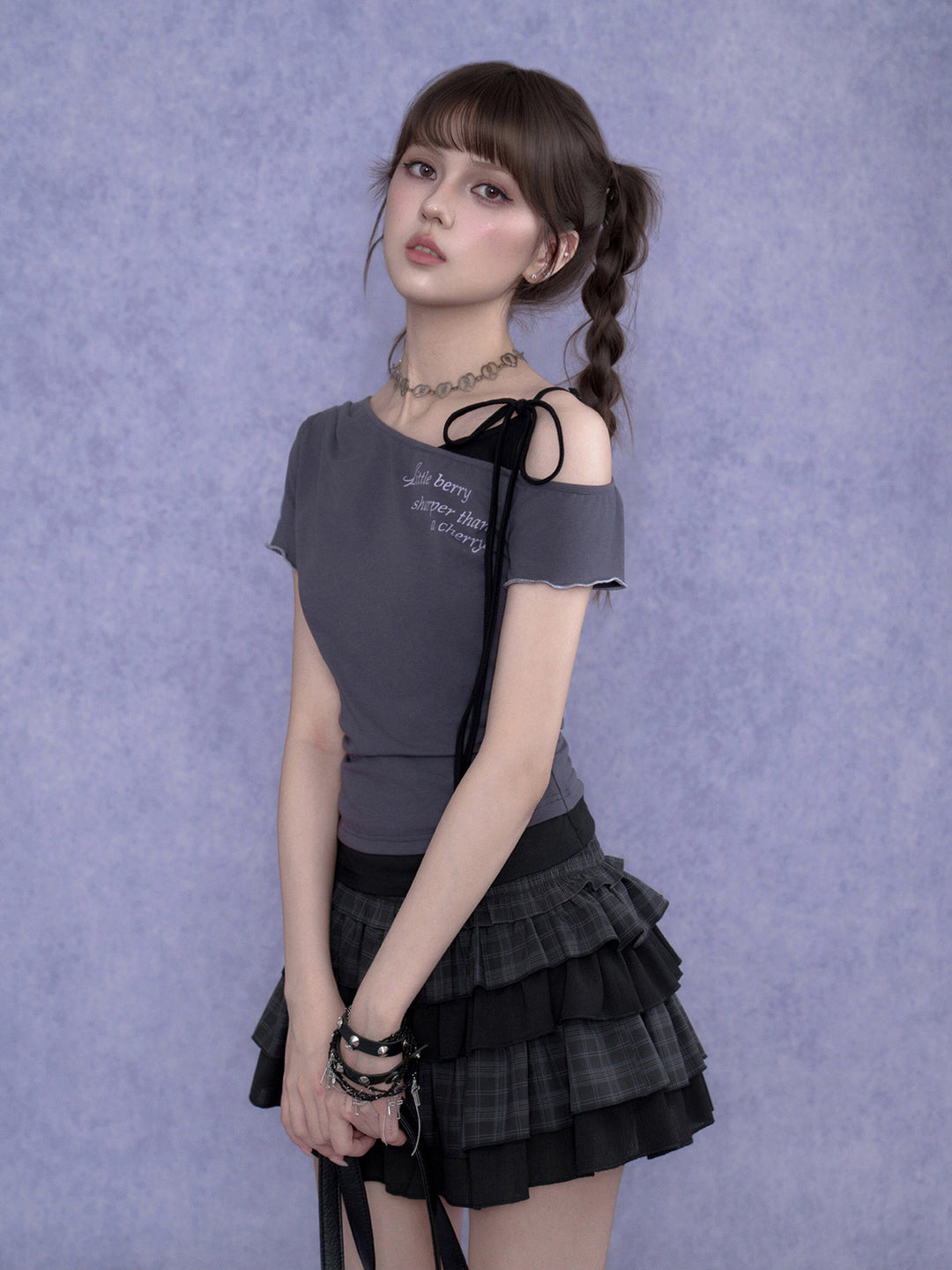 Y2K Asymmetric Tie-Shoulder Layered Top