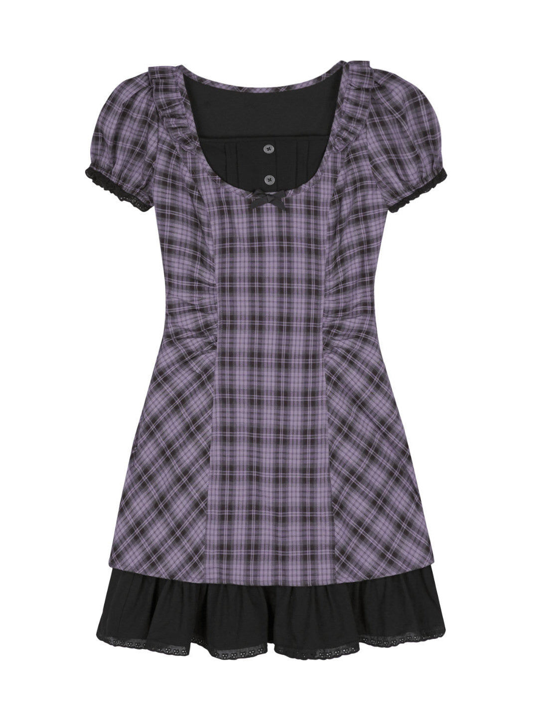 Purple Plaid Bow Ruffle Mini Dress