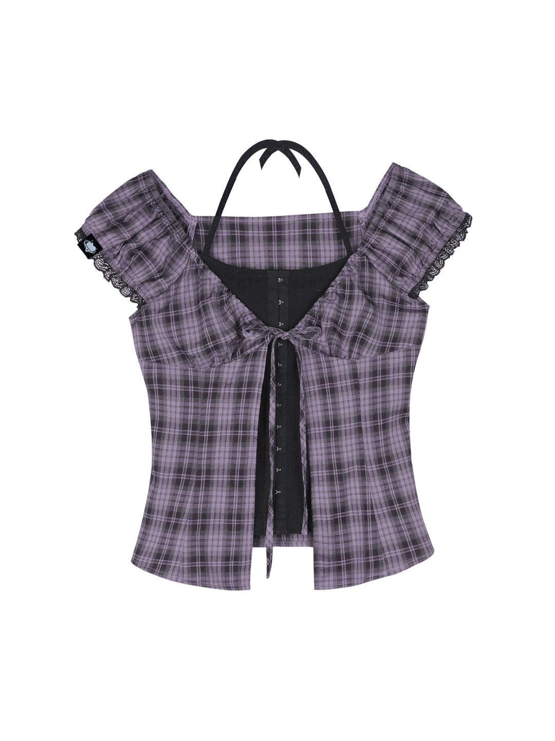 Purple Plaid Faux Layered Halter Top