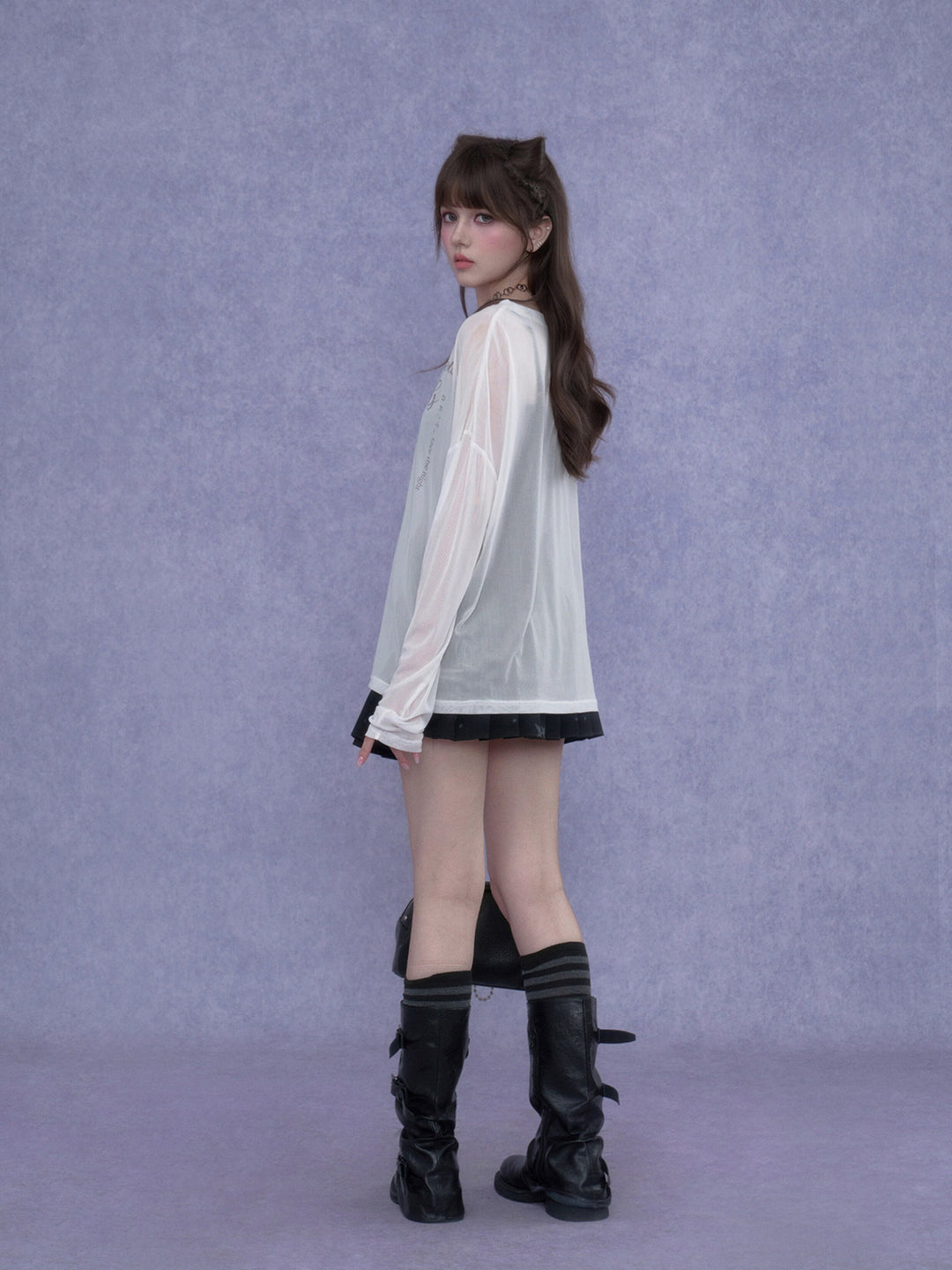 Y2K Celestial Graphic Mesh Top