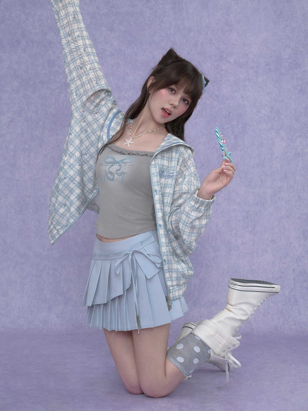 Blue Plaid Sailor Collar Jacket