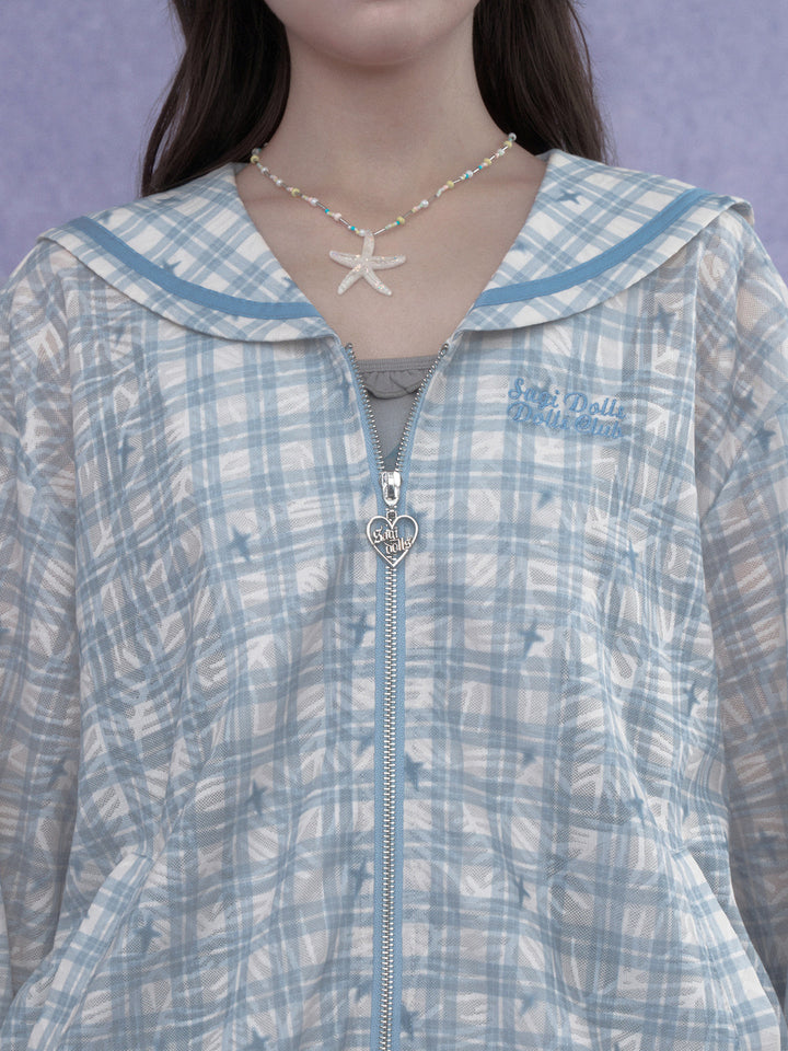 Blue Plaid Sailor Collar Jacket