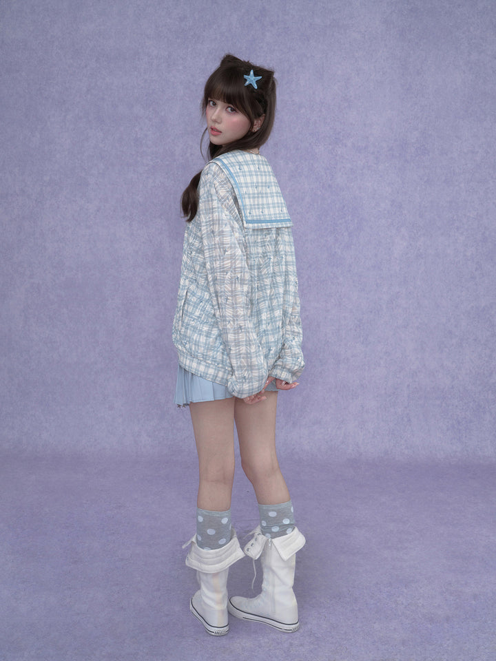 Blue Plaid Sailor Collar Jacket