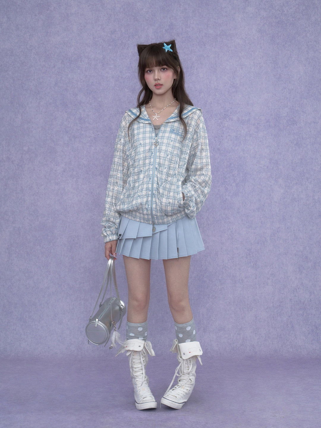 Blue Plaid Sailor Collar Jacket