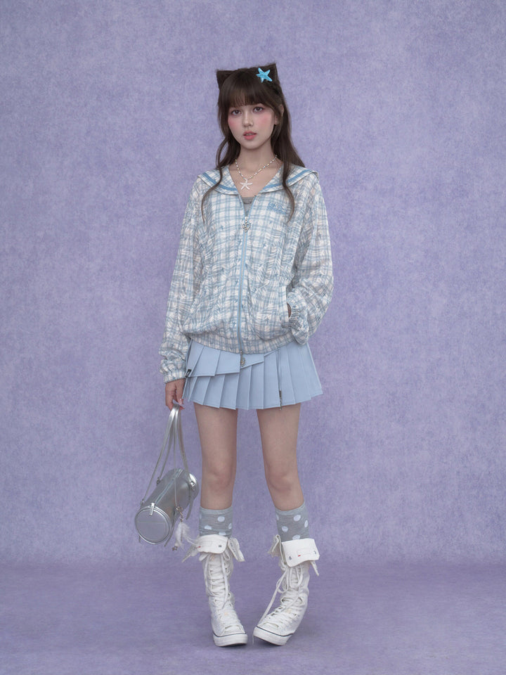 Blue Plaid Sailor Collar Jacket