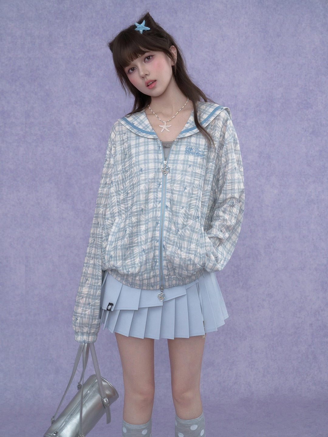 Blue Plaid Sailor Collar Jacket