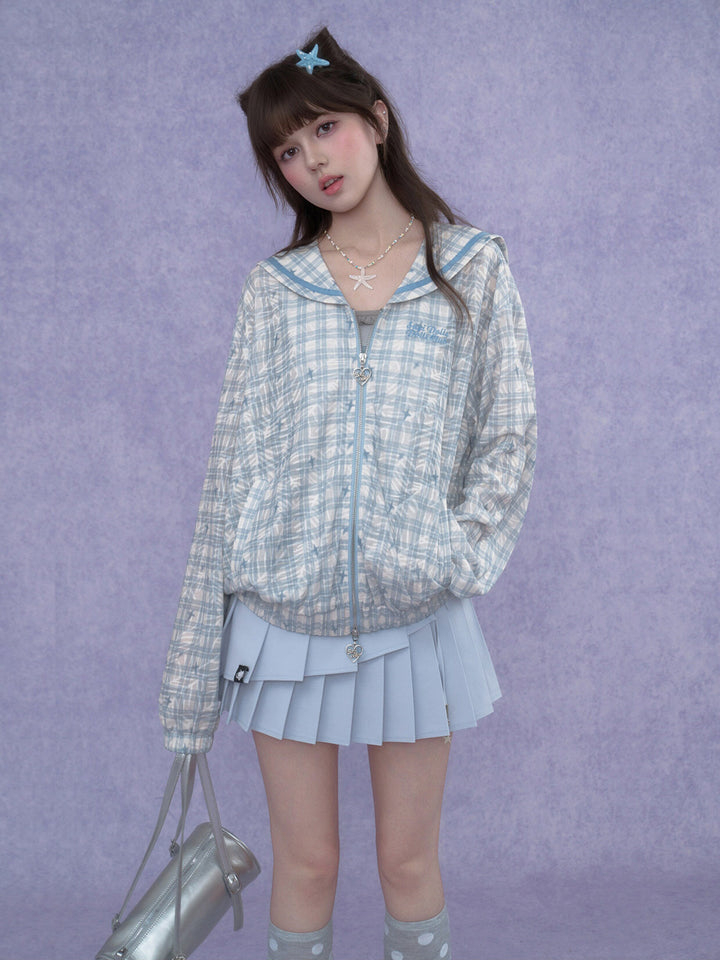 Blue Plaid Sailor Collar Jacket