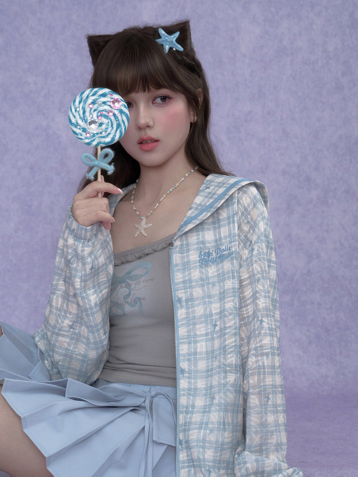 Blue Plaid Sailor Collar Jacket